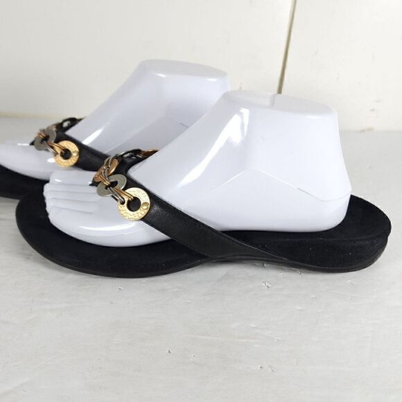 Vionic Women's Ola US 9 Black Embellished Orthaheel Flat Thong Sandals - Picture 2 of 14